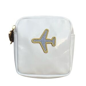 Stoney Clover Lane White Vegan Leather Mini Pouch Plane Patch Travel Storage